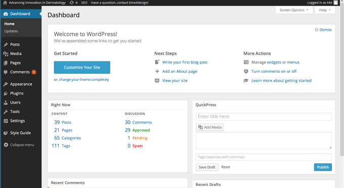 WordPress Dashboard Screenshot 2014